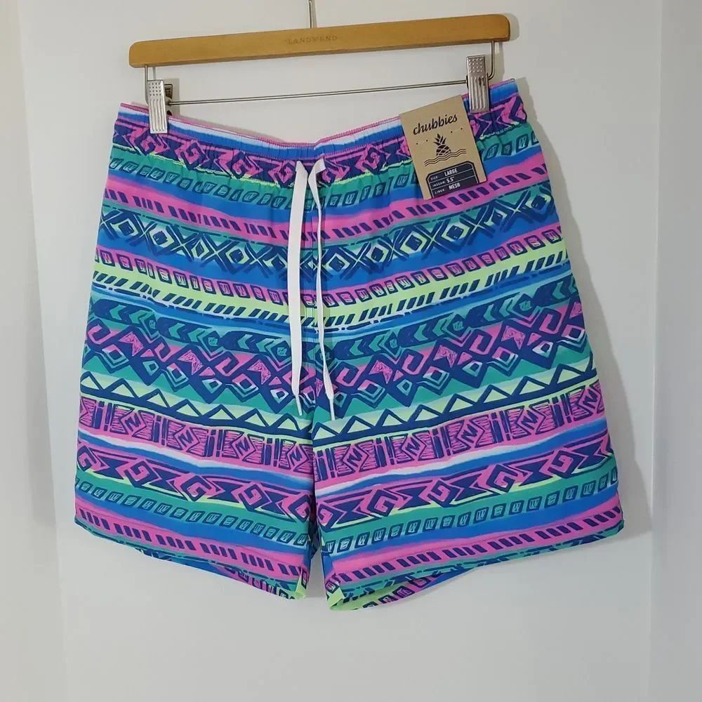 Chubbies The Retronators 5.5" Classic Swim Trunks Geometric Print L NWT